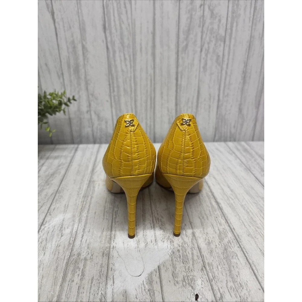 Womens Size 7 Sam Edelman Hazel Heel In Yellow Crocco EUC - Picture 5 of 7